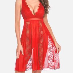 FIMS: Fashion is my Style Red Lace Work Babydoll With Thong-picture-24