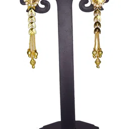 Anshenterpris Gold-Plated Crystals Studded Gold-Plated Floral Drop Earrings-image-11