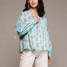 aarke Ritu Kumar Turquoise Printed Top-picture-25