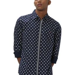 Mufti Navy Slim Fit Printed Cotton Shirt-image-22