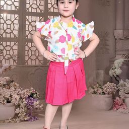 Little Needle Girls Printed Top with Skirt-image-44