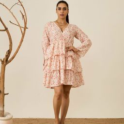 DressBerry Floral Print Flared Sleeve Ruffled Fit & Flare Dress-image-5