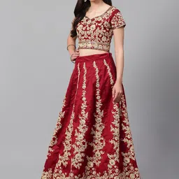 FABPIXEL Embroidered Sequinned Semi-Stitched Lehenga & Unstitched Blouse With Dupatta image 5