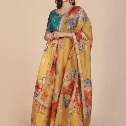 Atsevam Yellow & Blue Printed Semi-Stitched Lehenga Choli Set With Dupatta-picture-33