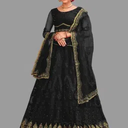 Atsevam Black Embroidered Semi-Stitched Lehenga Choli Set With Dupatta-image-81
