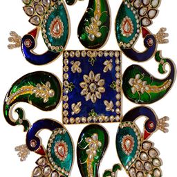 Kala Samarpan Green & Blue Meenakari Foldable Rangoli With Centerpiece-26