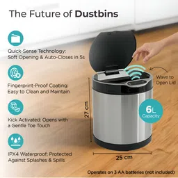 The Better Home Black Color-Block Stainless Steel Sensor Touch Dustbin - 6L image 3