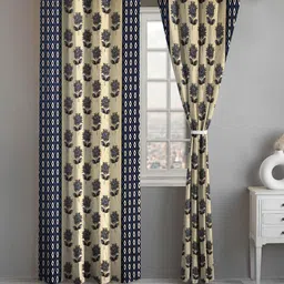 Lunar Days Blue Set of 2 Floral Room Darkening Door Curtain-51