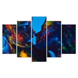 WENS Modern Loving Couple 5 Pieces Laminated Wall Art Panels - Multicolor-22