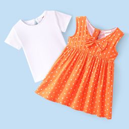 Babyhug Cotton Woven Frock with Half Sleeves T-Shirt Polka Dot Print - Multicolour-image-13