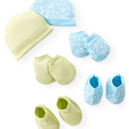 Doodle . Poodle 100% Cotton Cap Mittens & Booties With Music Theme Print Set Of 2 - Green & Blue-image-81