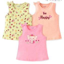 Babyoye Eco Conscious  Cotton  Knit Sleeveless Tops with Elephant Sparrow & Text Print  Bow Applique Pack of 3   -  Multicolour-image-95