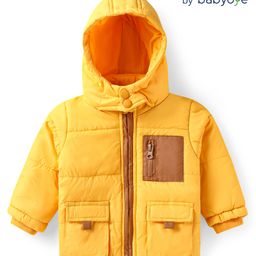 Babyoye Woven Full Sleeves Solid Color Padded Hooded Jacket - Yellow-image-8