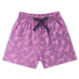 Evimo Single Jersey Knit Above Knee Length Shorts with Leaves Print - Pink-23