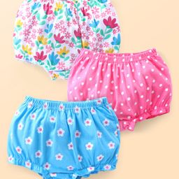 Babyhug 100% Cotton Antibacterial Bloomers With Floral & Polka Dot Print Pack of 3 - Pink & Blue-image-99