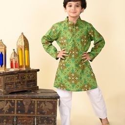 Superminis Full Sleeves Bandhani Designed Kurta With Pyjama Set - Green-picture-2
