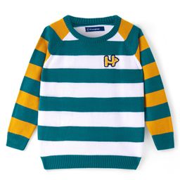 Honeyhap Premium Knit Full Sleeves Striped Pullover Sweater with Logo - Yellow White & Green-image-19