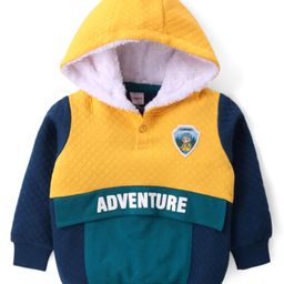 Babyhug Fleece Knit Full Sleeves Hooded Sweatshirt With Quilted Cut & Sew Design & Animal Patch Applique - Mustard-image-36