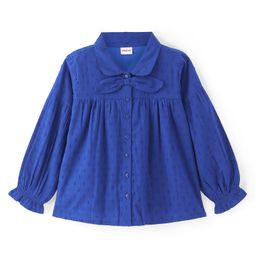 Babyhug Rayon Woven Full Sleeves Shirt Style Top with Dobby Structure & Bow -Royal Blue-image-76