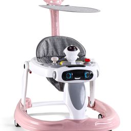 Baby Multifunctional Robotic Shape Adjustable Height Musical Activity Cum Push Walker with Canopy & Parental Push Handle- Grey-10