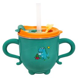FunBlast Dinosaur Print Stainless Steel Milk Mug with Lid & Straw for Kids  200 ml Green-15