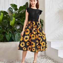 Bolly Lounge Cotton Blend Frill Sleeves Floral Printed Dress - Yellow-image-67