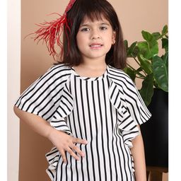 BaawRi Half Sleeves Frill Designed & Striped Top - White-image-16
