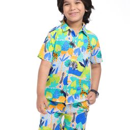 Babyhug Single Jersey Knit Half Sleeves Shirt & Shorts Set With Animal Print - Green-image-13