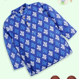 Kiddopanti Cotton Full Sleeves Ethnic Motif Printed Kurta - Blue-image-10