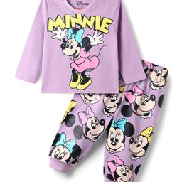 Babyhug Disney Single Jersey Knit Full Sleeves Night Suit With Minnie & Friends Graphics - Lavender-image-83