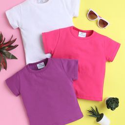 Knitting Doodles Pure Cotton Pack Of 3 Half Sleeves Solid Tee - White Purple & Dark Pink-image-9