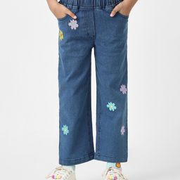 Nauti Nati Cotton Denim Floral Embroidered Jeans - Blue-image-67
