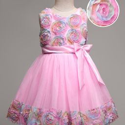 Mark & Mia Cotton Woven Sleeveless Frock with Floral Corsage & Bow - Pink-image-39