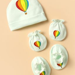 Ben Benny 100% Cotton Interlock Knit Cap Mitten & Booties Set with Hot Air Balloon Print White - Diameter 9 cm-image-43