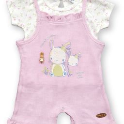 KETIMINI Cotton Knit Baby Bunny Printed Dungaree With Half Sleeves Top - Purple & White-image-44