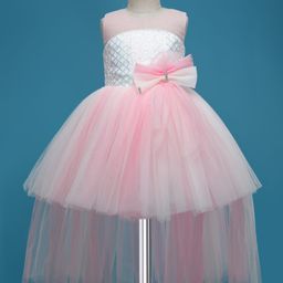 Bluebell Net Woven Sleeveless Party Dress With Bow Applique & Sequin Detailing - Pink-image-54