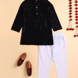 BT DEZINES Viscose Woven Full Sleeves Floral Embroidered & Sequins Embellished Kurta Pyjama Set - Black-image-90