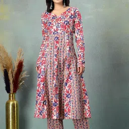 SUNEKH Floral Printed Pure Cotton V-Neck Anarkali Kurta With Palazzos-19