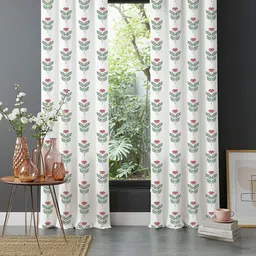 URBAN SPACE Pink & White 2 Pieces Cotton Floral Printed Long Door Curtain-picture-18