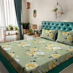 Myntra Elegant Homes Green & Yellow Floral Printed 300 TC King Bedsheet Set 2.54 x 2.74 m-picture-41