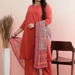 anayna Plus Size A-Line Pure Cotton Kurta with Trousers & Dupatta image 5