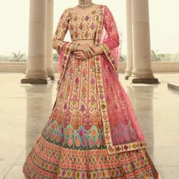 SHUBHKALA Beige Silk Embroidered Lehenga and Choli Set With Dupatta-image-23