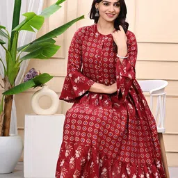 Cloth Bites Floral Print Flared Sleeve Formal Fit & Flare Maxi Dress-picture-58