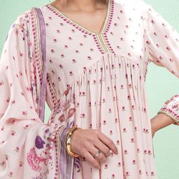 Vishudh Floral Printed V-Neck Empire A-Line Kurta With Trouser And Dupatta image 2