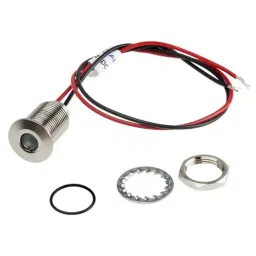 RS PRO White Panel Mount Indicator 1.8-3.3V DC, Mounting Hole Size 10 mm, Termination Type Lead Wires, IP Rating IP67, Model No 1393378-1