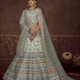 SHUBHKALA Sky Blue Silk Embroidered Lehenga and Choli Set With Dupatta-image-72