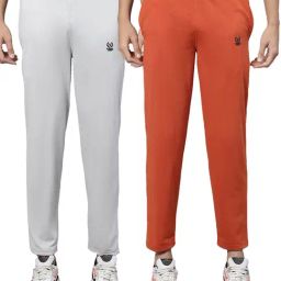Vimal Jonney Light Grey & Rust Cotton Lounge Pants - Pack of 2-image-42