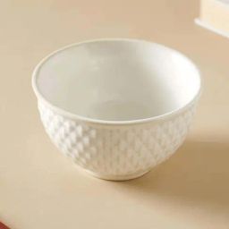 Nestasia White Triangle Chevron Textured Round Ceramic Bowl, Microwaveable, 300ml-36