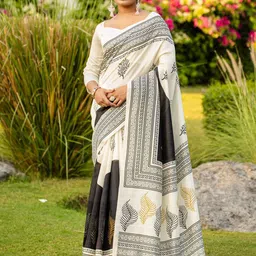 Anouk Rustic Ethnic Motifs Silk Blend Block Print Saree-85
