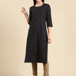 SHOWOFF Navy Cotton Printed Kurta-picture-45